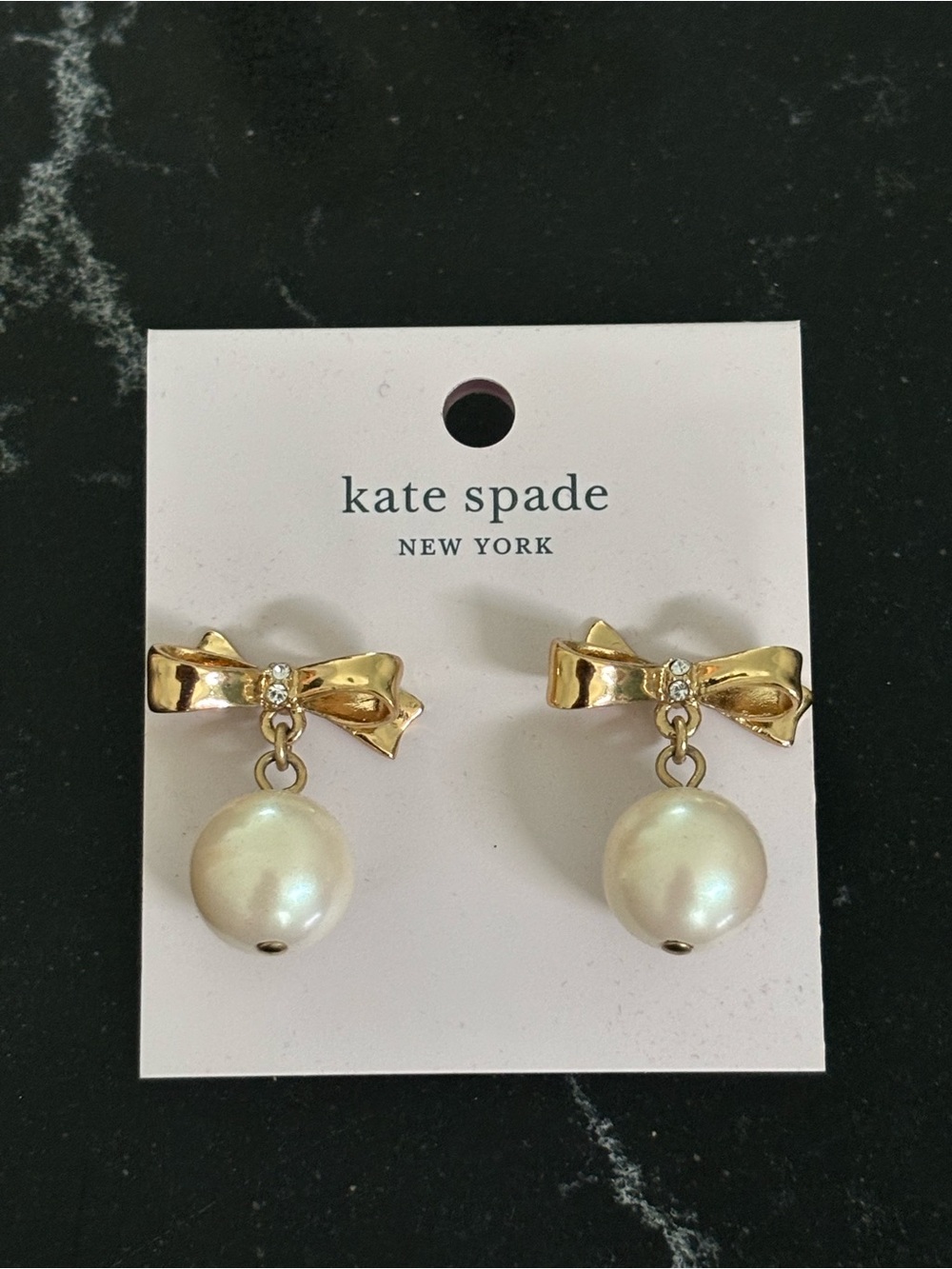 kate spade Gold Bow with Cream Pearl Drop Earrings